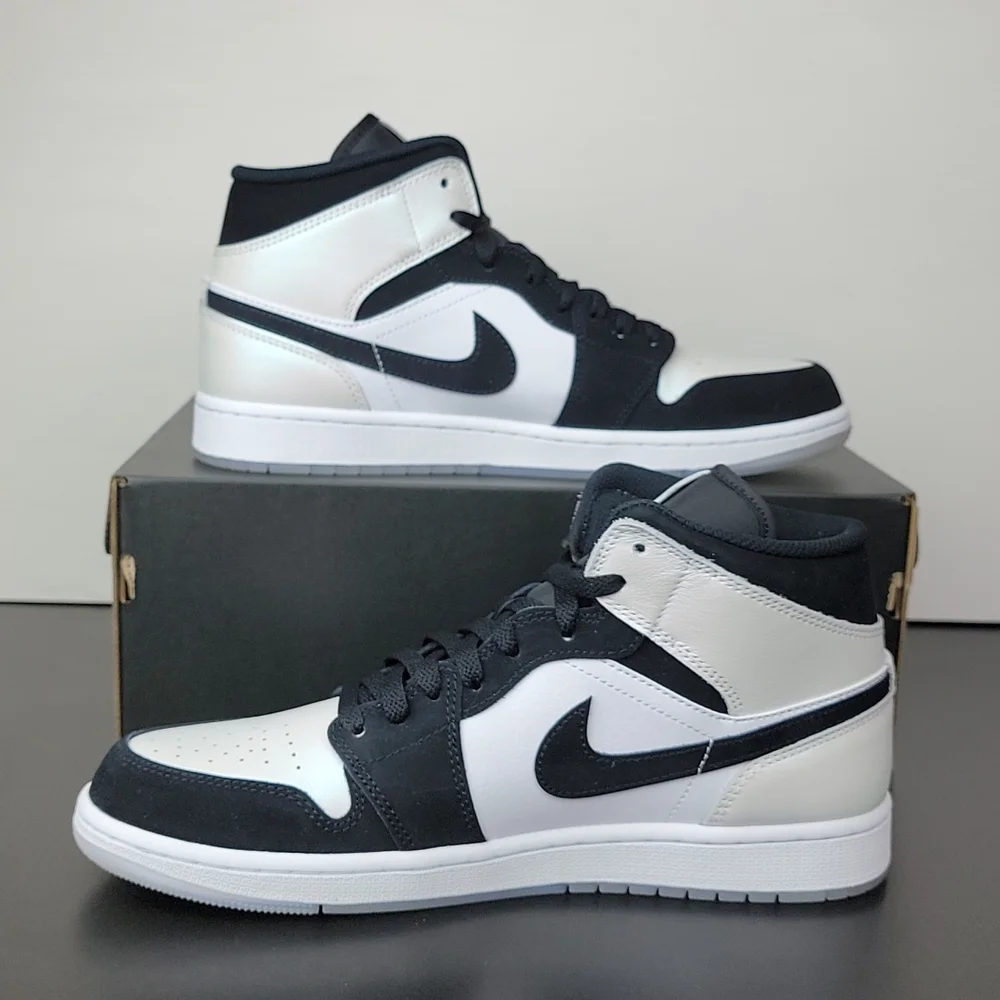 Air Jordan 1 Mid SE White Black Diamond Men's Basketball Shoes - Picture 2 of 6